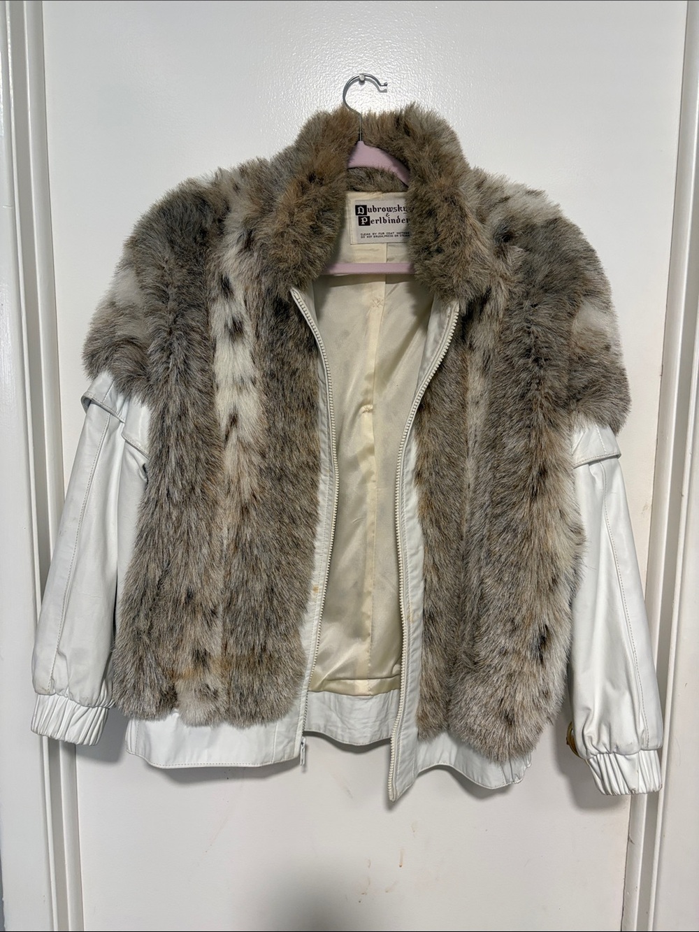 Dubrowsky Perlbinder White Leather Jacket / Vest with Faux Fur Trim